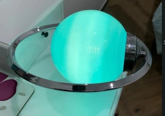 Space Age Table Lamp in Chrome with Blue Glass Globe – Planet-Arm – Vintage