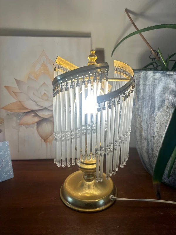 Vintage Spiral Waterfall Table Lamp - Gold & Glass Tubes