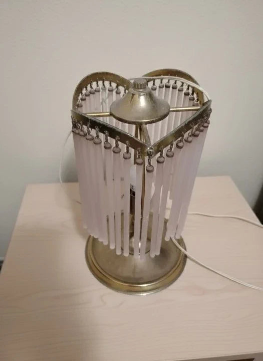 Art Deco Waterfall Table Lamp - Brass & Pink Glass Rods