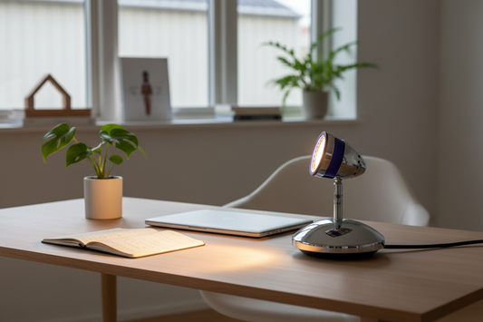 Lifestyle shot of Endon lamp on modern home office desk