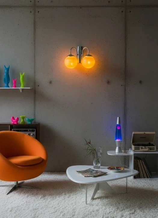 Retro Space Age Wall Lamp - Double Orange Globes with Chrome