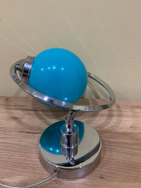 Space Age Table Lamp in Chrome with Blue Glass Globe – Planet-Arm – Vintage