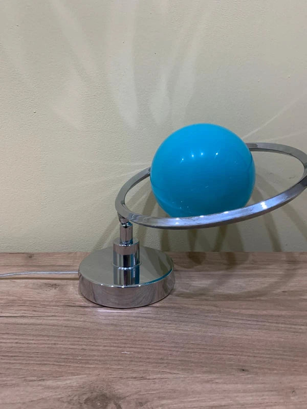 Space Age Table Lamp in Chrome with Blue Glass Globe – Planet-Arm – Vintage