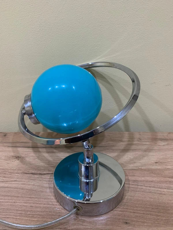 Space Age Table Lamp in Chrome with Blue Glass Globe – Planet-Arm – Vintage