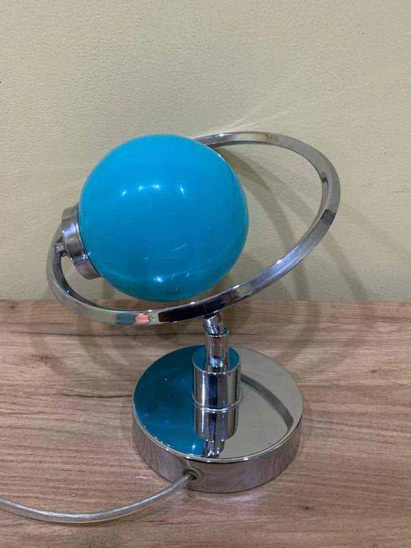 Space Age Table Lamp in Chrome with Blue Glass Globe – Planet-Arm – Vintage