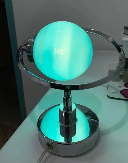 Space Age Table Lamp in Chrome with Blue Glass Globe – Planet-Arm – Vintage