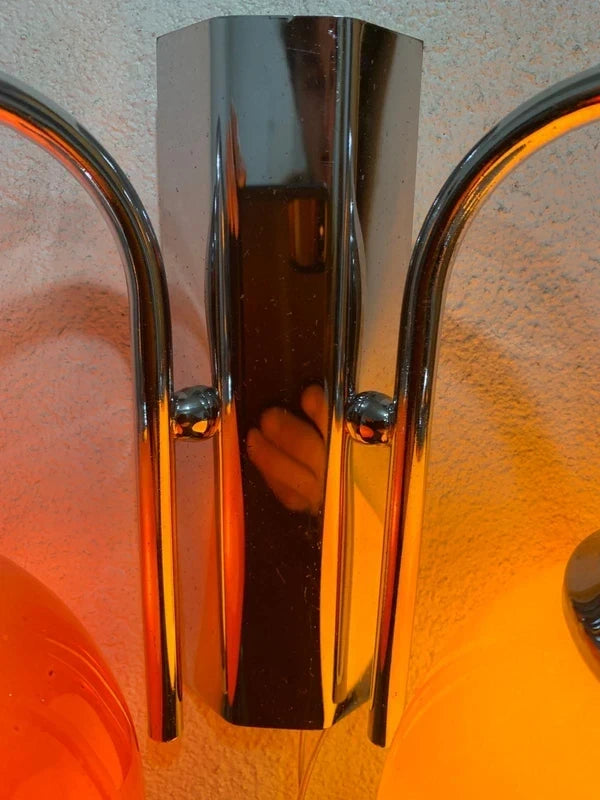 Space Age Retro Wall Lamp in Chrome and Colored Glass – Vintage