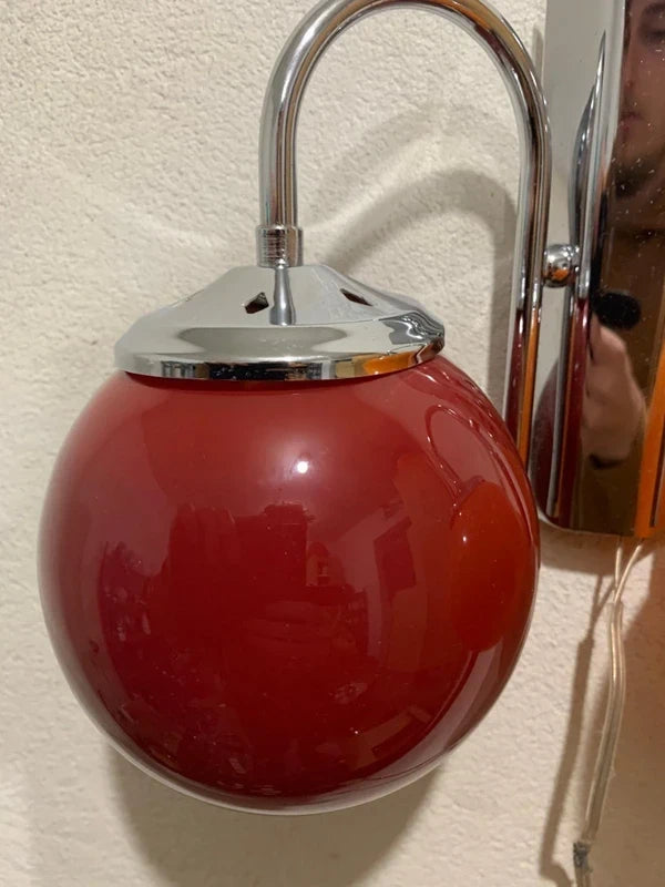 Space Age Retro Wall Lamp in Chrome and Colored Glass – Vintage