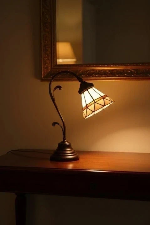 Tiffany Table Lamp - Stained Glass Style with Bronze Base