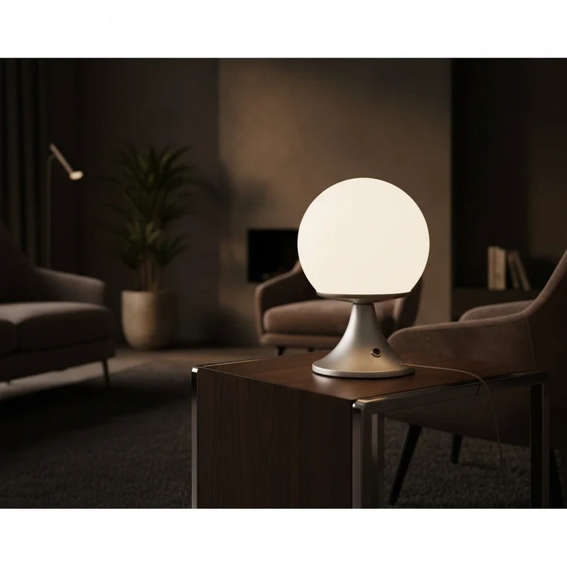 Italian Mushroom Table Lamp - 1970s Tulip Base & Opaline Glass