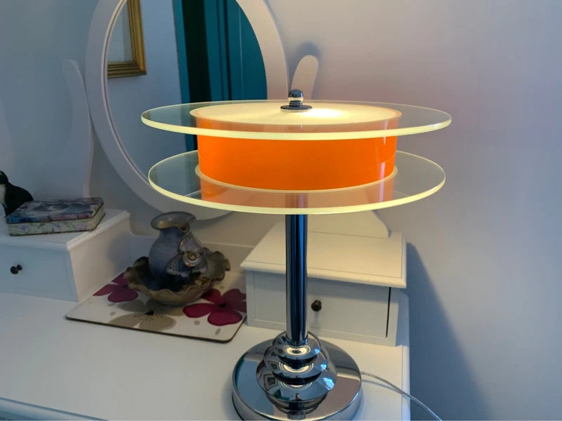 Handcrafted Space Age Table Lamp - Orange Glass Rings & Chrome