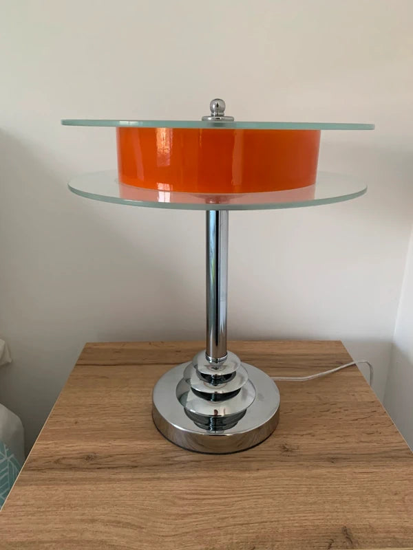 Handcrafted Space Age Table Lamp - Orange Glass Rings & Chrome