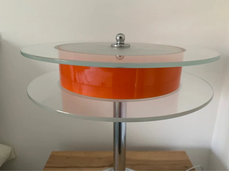 Handcrafted Space Age Table Lamp - Orange Glass Rings & Chrome