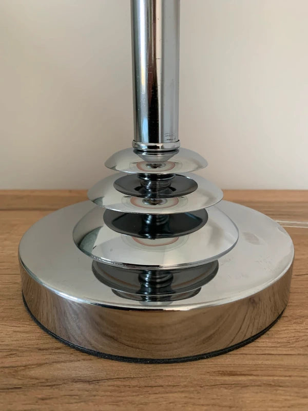 Handcrafted Space Age Table Lamp - Orange Glass Rings & Chrome