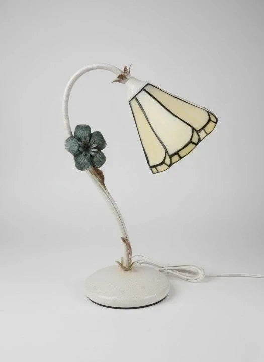 Tiffany Table Lamp - Floral Stained Glass Shade with Blue Flower