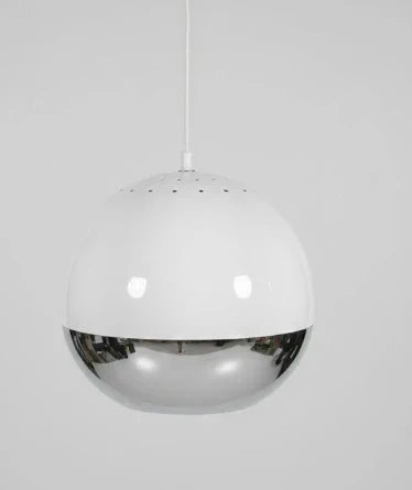 Space Age Pendant Lamp - Silver & White Metal Globe Design
