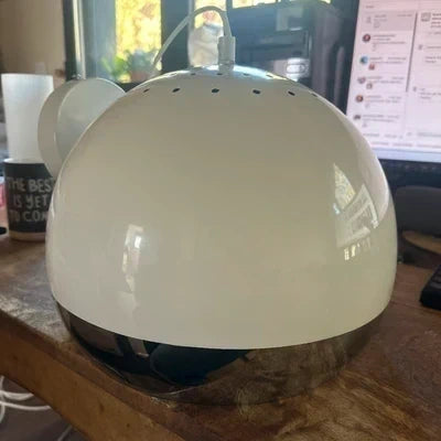 Space Age Pendant Lamp - Silver & White Metal Globe Design