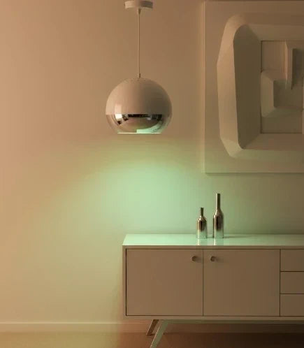 Space Age Pendant Lamp - Silver & White Metal Globe Design