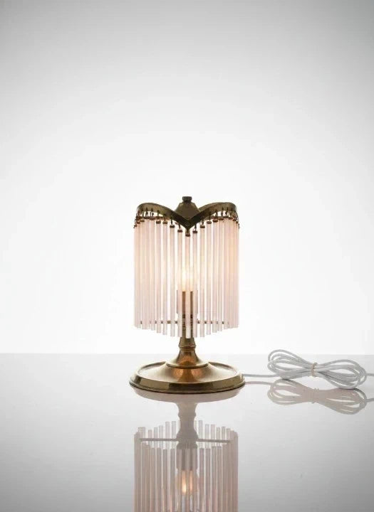 Art Deco Waterfall Table Lamp - Brass & Pink Glass Rods
