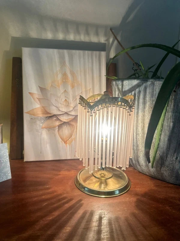 Art Deco Waterfall Table Lamp - Brass & Pink Glass Rods