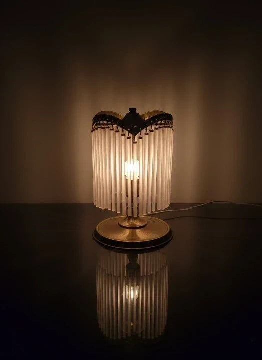 Art Deco Waterfall Table Lamp - Brass & Pink Glass Rods