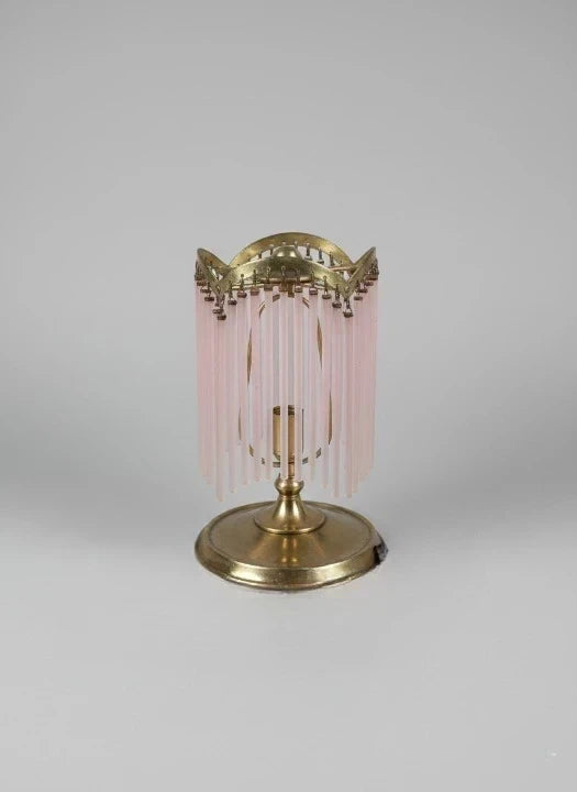 Art Deco Waterfall Table Lamp - Brass & Pink Glass Rods