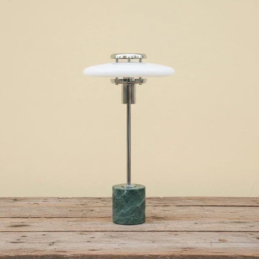 Opaline Table Lamp with Green Marble Base - Retro Elegance