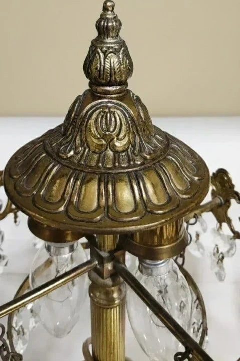 Vintage Brass Table Lamp with Crystal Ornaments - Golden Elegance