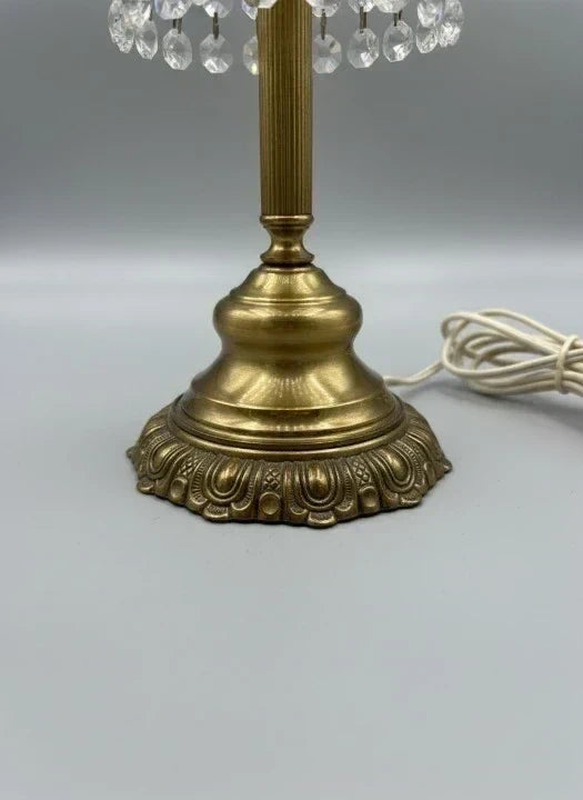 Vintage Brass Table Lamp with Crystal Ornaments - Golden Elegance