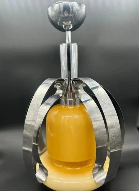 Vintage Space Age Table Lamp - Yellow Opaline Glass with Chrome Petals