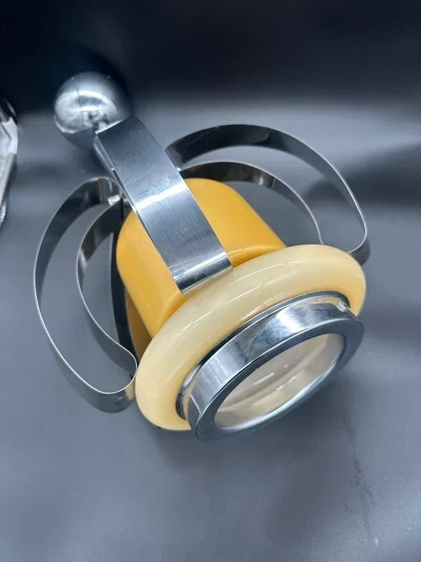 Vintage Space Age Table Lamp - Yellow Opaline Glass with Chrome Petals