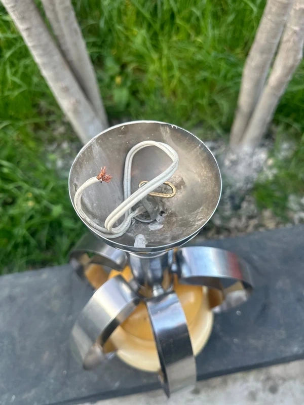 Vintage Space Age Table Lamp - Yellow Opaline Glass with Chrome Petals