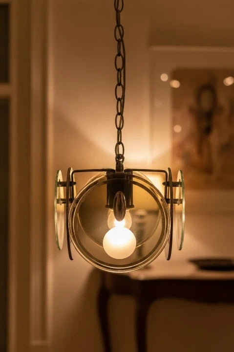 Rare 1960s Italian Ceiling Lamp - Fontana Arte / Veca Smoked Glass