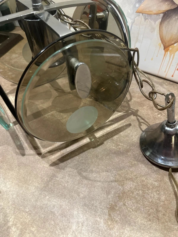 Rare 1960s Italian Ceiling Lamp - Fontana Arte / Veca Smoked Glass