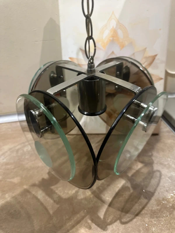 Rare 1960s Italian Ceiling Lamp - Fontana Arte / Veca Smoked Glass