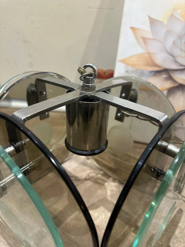 Rare 1960s Italian Ceiling Lamp - Fontana Arte / Veca Smoked Glass