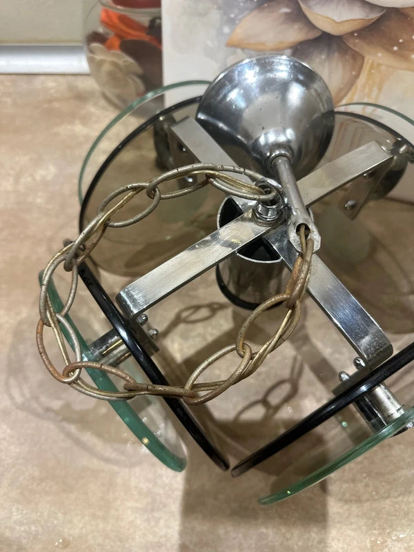 Rare 1960s Italian Ceiling Lamp - Fontana Arte / Veca Smoked Glass