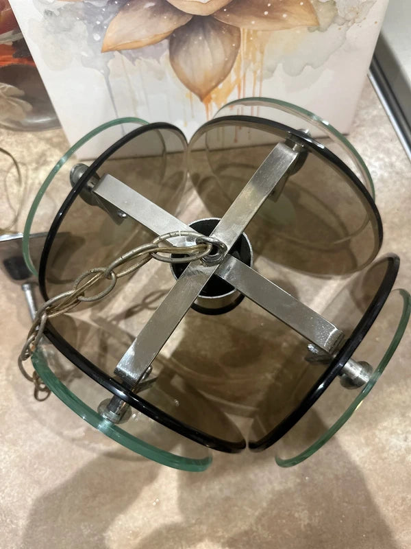 Rare 1960s Italian Ceiling Lamp - Fontana Arte / Veca Smoked Glass