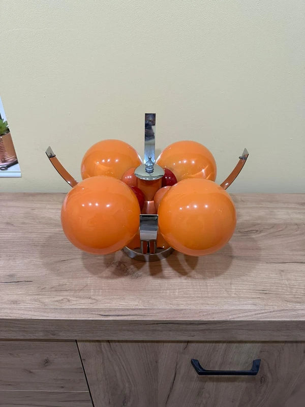Vintage Space Age Table Lamp - Four Orange Glass Globes with Chrome Base