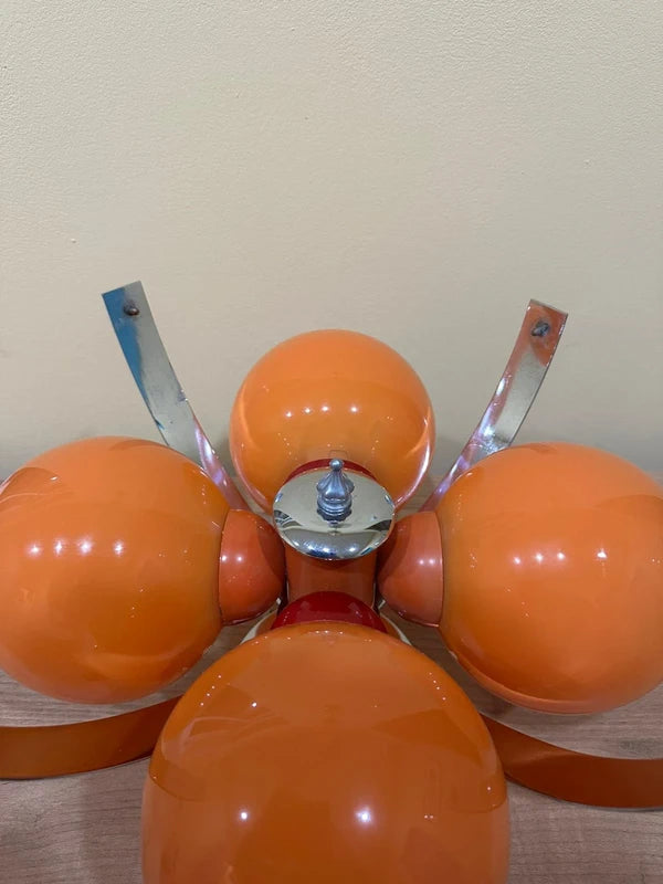 Vintage Space Age Table Lamp - Four Orange Glass Globes with Chrome Base