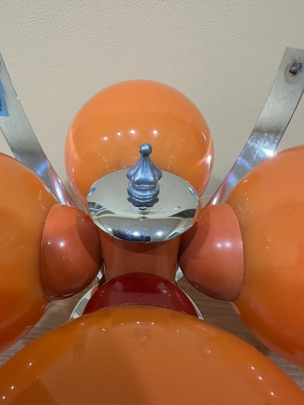 Vintage Space Age Table Lamp - Four Orange Glass Globes with Chrome Base