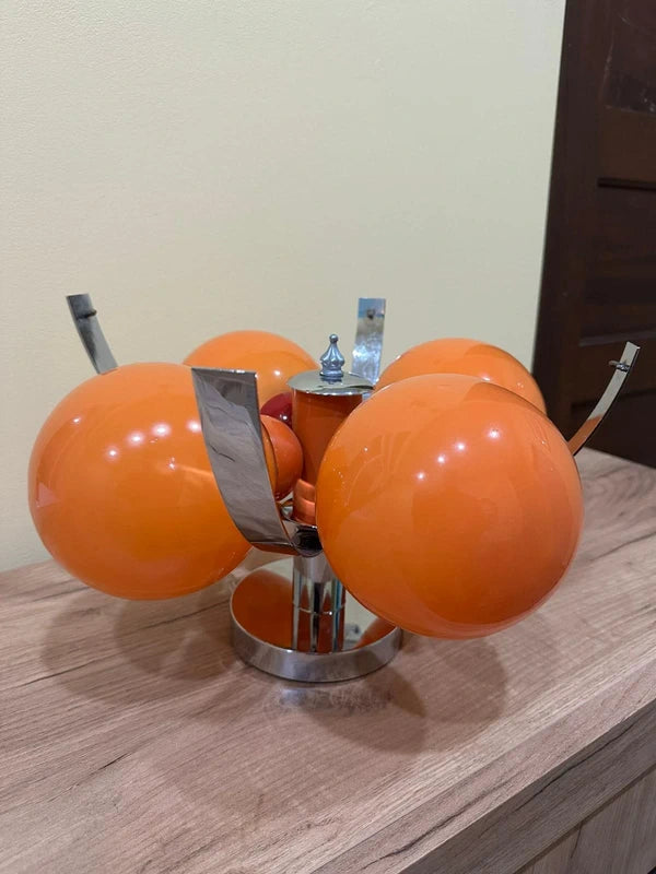 Vintage Space Age Table Lamp - Four Orange Glass Globes with Chrome Base