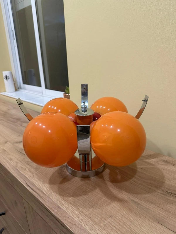 Vintage Space Age Table Lamp - Four Orange Glass Globes with Chrome Base