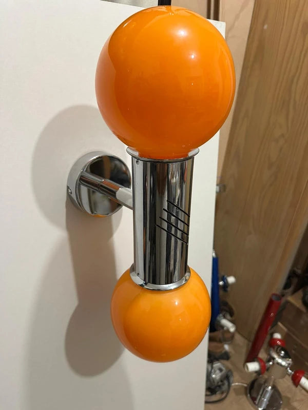 Space Age Wall Lamp Orange Chrome - Single Globe Vintage Sconce