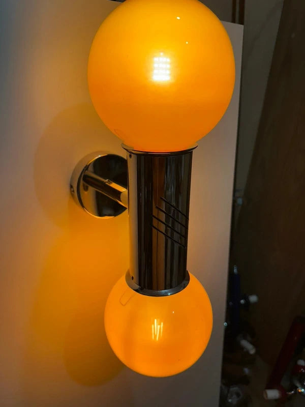 Space Age Wall Lamp Orange Chrome - Single Globe Vintage Sconce