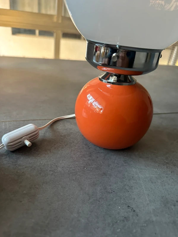 Mazzega Murano Table Lamp — Orange Ceramic & Opaline Globe | Space Age 1970s