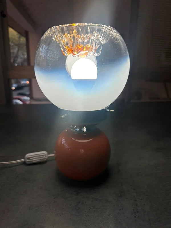 Mazzega Murano Table Lamp — Orange Ceramic & Opaline Globe | Space Age 1970s