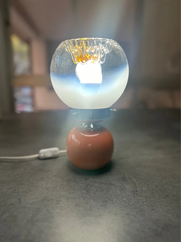 Mazzega Murano Table Lamp — Orange Ceramic & Opaline Globe | Space Age 1970s