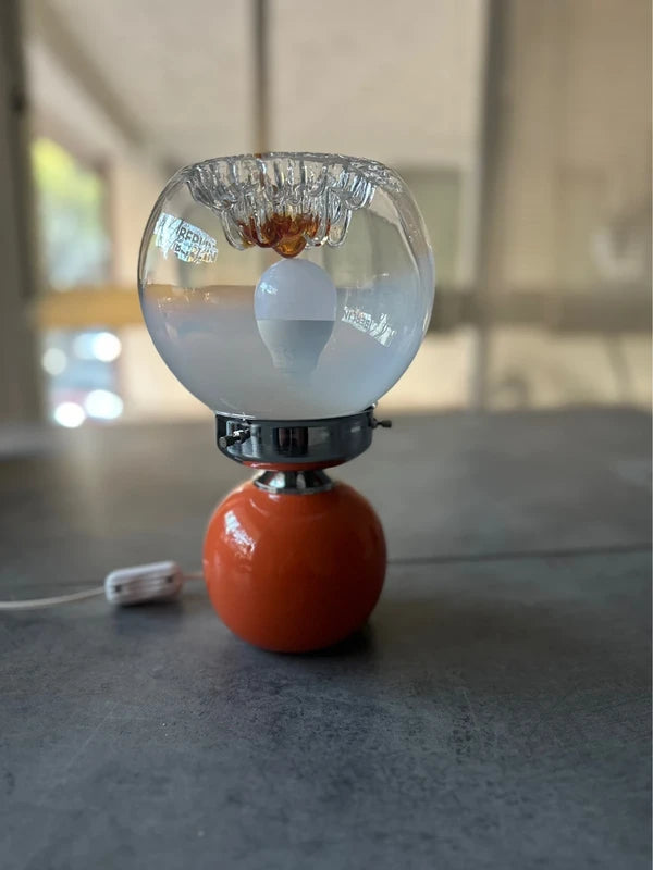 Mazzega Murano Table Lamp — Orange Ceramic & Opaline Globe | Space Age 1970s