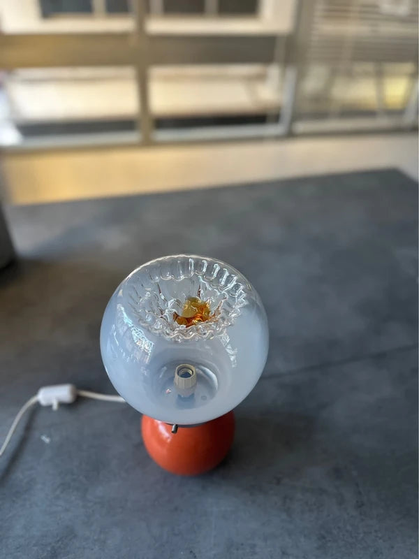 Mazzega Murano Table Lamp — Orange Ceramic & Opaline Globe | Space Age 1970s